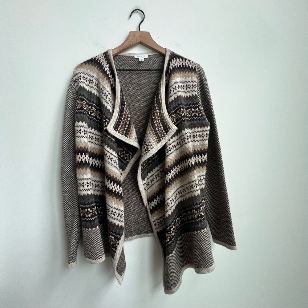 Garnet Hill fair Isle knit draped sweater open cardigan longline Wool Alpaca - Picture 2 of 11